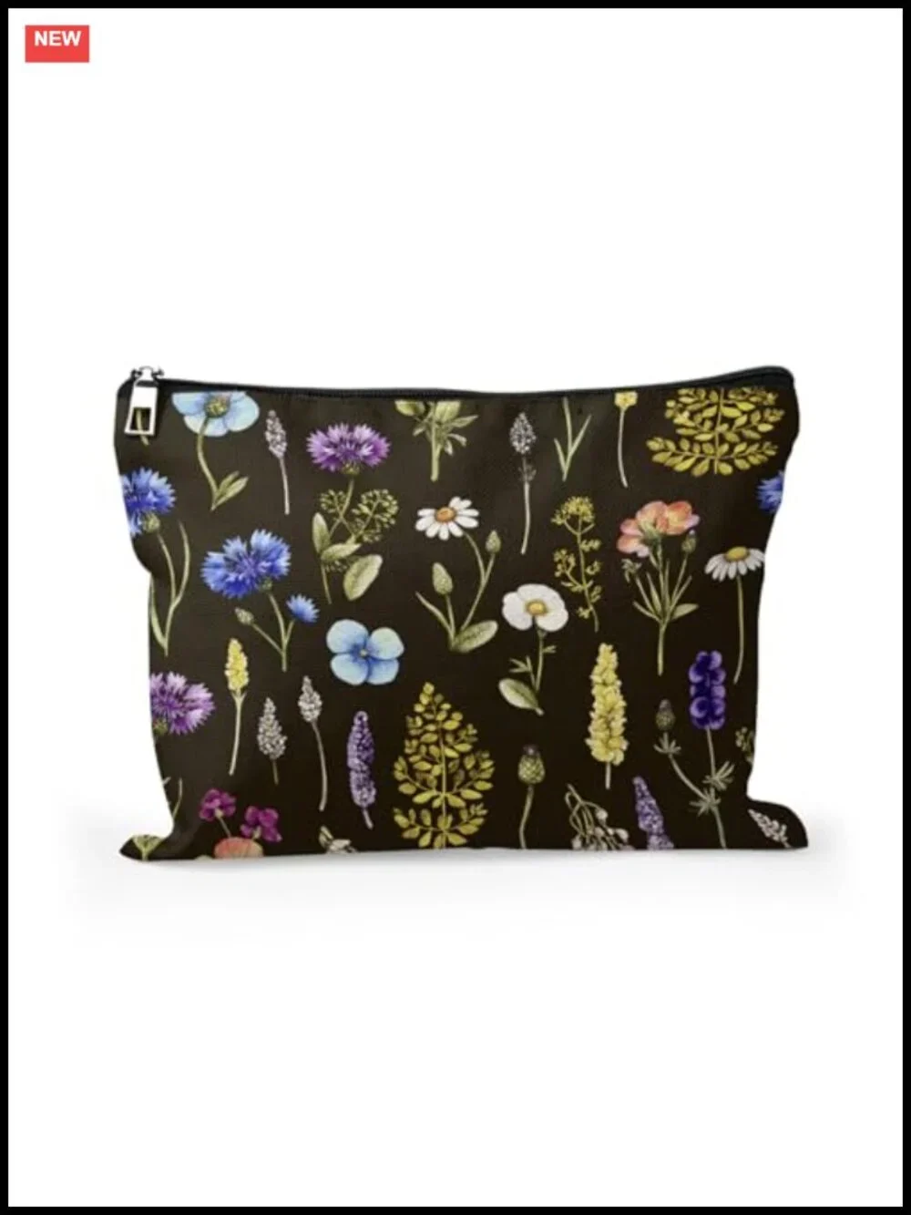 Large Floral Linen Cosmetic Bag Travel Toiletry Organizer with Zipper